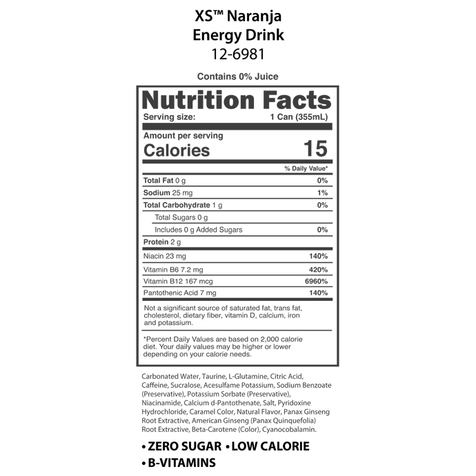 XS™ Energy Drink 12 oz - Naranja