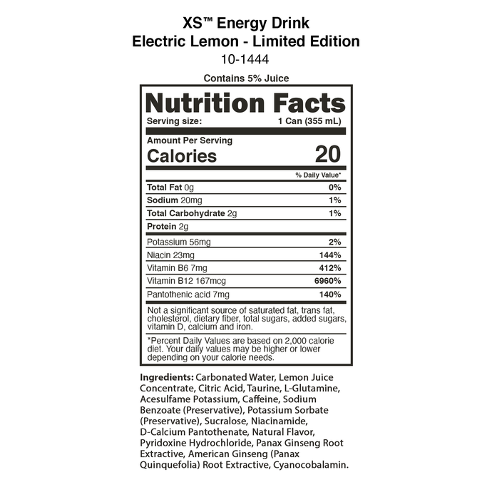 XS™ Energy Drink 12 oz - Electric Lemon Limited Edition
